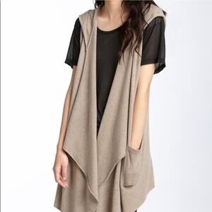 Joie Women’s Cleopatra Cashmere Open Sleeveless Hooded Cardigan Vest Beige Small